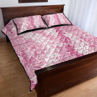 Pink Puakenikeni and Maile Lei Quilt Bed Set Hawaiian Style Tribal Tapa Double Strand Lei