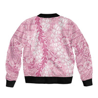 Pink Puakenikeni and Maile Lei Sleeve Zip Bomber Jacket Hawaiian Style Tribal Tapa Double Strand Lei LT9 - Polynesian Pride