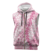 Pink Puakenikeni and Maile Lei Sleeveless Zip Hoodie Hawaiian Style Tribal Tapa Double Strand Lei - Polynesian Pride
