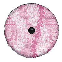 Pink Puakenikeni and Maile Lei Spare Tire Cover Hawaiian Style Tribal Tapa Double Strand Lei
