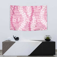Pink Puakenikeni and Maile Lei Tapestry Hawaiian Style Tribal Tapa Double Strand Lei