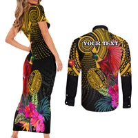 Personalised Papua New Guinea Rugby Couples Matching Short Sleeve Bodycon Dress and Long Sleeve Button Shirt PNG Kumuls Champions Pacific Bowl LT9 - Polynesian Pride