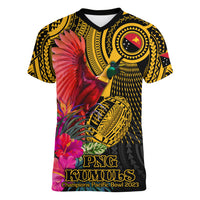 Personalised Papua New Guinea Rugby Women V Neck T Shirt PNG Kumuls Champions Pacific Bowl LT9 Female Gold - Polynesian Pride