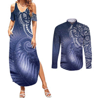 New Zealand Galaxy Fern Couples Matching Summer Maxi Dress and Long Sleeve Button Shirt