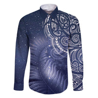 New Zealand Galaxy Fern Family Matching Tank Maxi Dress and Hawaiian Shirt LT9 Dad's Shirt - Long Sleeve Galaxy - Polynesian Pride