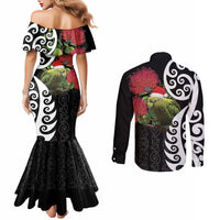 New Zealand Kakapo Christmas Couples Matching Mermaid Dress and Long Sleeve Button Shirt Meri Kirihimete Pohutukawa Flowers