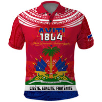 Haiti Independence Day Polo Shirt Libete Egalite Fratenite Ayiti 1804 With Polynesian Pattern LT9 Red - Polynesian Pride