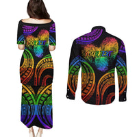 Personalised Its In My DNA Valentine Day Couples Matching Puletasi and Long Sleeve Button Shirt Fingerprint Heart with Color Pride Flag LT9 - Polynesian Pride