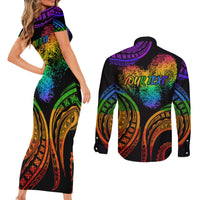 Personalised Its In My DNA Valentine Day Couples Matching Short Sleeve Bodycon Dress and Long Sleeve Button Shirt Fingerprint Heart with Color Pride Flag LT9 - Polynesian Pride