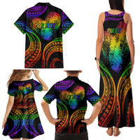 Personalised Its In My DNA Valentine Day Family Matching Tank Maxi Dress and Hawaiian Shirt Fingerprint Heart with Color Pride Flag LT9 - Polynesian Pride