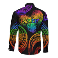 Personalised Its In My DNA Valentine Day Long Sleeve Button Shirt Fingerprint Heart with Color Pride Flag LT9 - Polynesian Pride