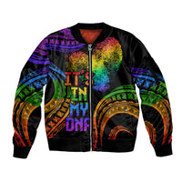 Personalised Its In My DNA Valentine Day Sleeve Zip Bomber Jacket Fingerprint Heart with Color Pride Flag LT9 Unisex - Polynesian Pride