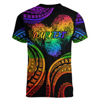 Personalised Its In My DNA Valentine Day Women V Neck T Shirt Fingerprint Heart with Color Pride Flag LT9 - Polynesian Pride