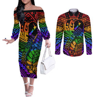 New Zealand LGBT Fern Heart Couples Matching Off The Shoulder Long Sleeve Dress and Long Sleeve Button Shirt Dont judge What You Dont Understand LT9 - Polynesian Pride