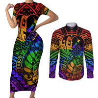 New Zealand LGBT Fern Heart Couples Matching Short Sleeve Bodycon Dress and Long Sleeve Button Shirt Dont judge What You Dont Understand LT9 - Polynesian Pride