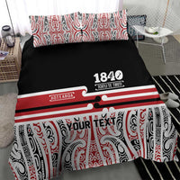 Personalised Toitu Te Tiriti Aotearoa 1840 Bedding Set Red Kowhaiwhai Puhoro - Polynesian Pride