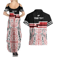 Personalised Toitu Te Tiriti Aotearoa 1840 Couples Matching Summer Maxi Dress and Hawaiian Shirt Red Kowhaiwhai Puhoro - Polynesian Pride