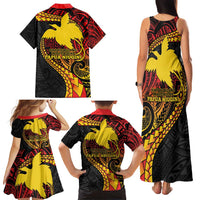 Papua New Guinea Tribal Tattoo Family Matching Tank Maxi Dress and Hawaiian Shirt 50th Independence Anniversary