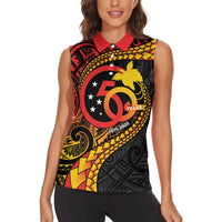 Papua New Guinea Tribal Tattoo Women Sleeveless Polo Shirt 50th Independence Anniversary