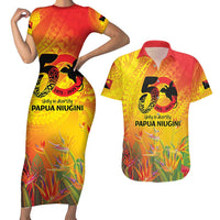 Papua New Guinea Unity in Diversity Couples Matching Short Sleeve Bodycon Dress and Hawaiian Shirt 50th Indipendens Papua Niugini