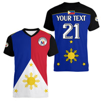 (Custom Text And Number) Philippines Concept Home Football Women V Neck T Shirt Pilipinas Flag Black Style 2023 LT9 - Polynesian Pride