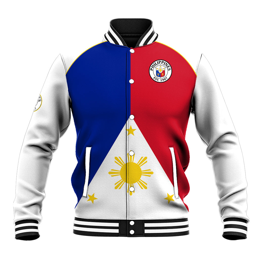 (Custom Text And Number) Philippines Concept Home Football Baseball Jacket Pilipinas Flag White Style 2023 LT9 Unisex White - Polynesian Pride