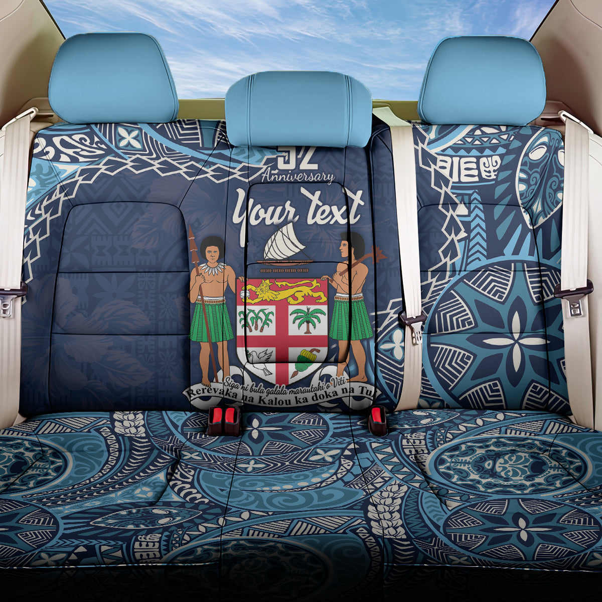Personalised Fiji 54th Anniversary Back Car Seat Cover Siga Ni Bula Galala Marautaki O Viti