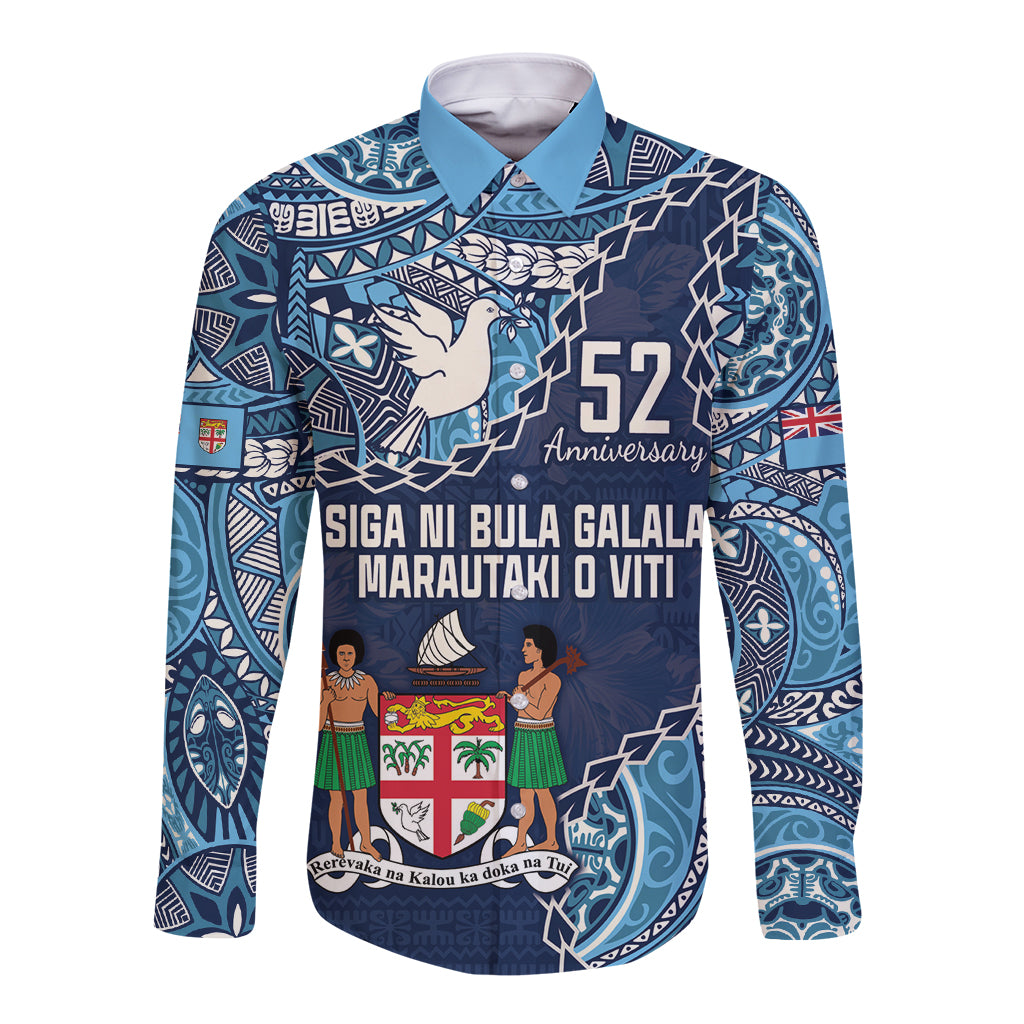 Personalised Fiji 54th Anniversary Long Sleeve Button Shirt Siga Ni Bula Galala Marautaki O Viti