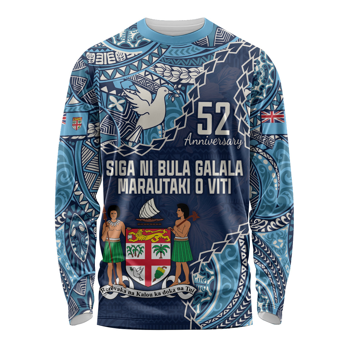 Personalised Fiji 54th Anniversary Long Sleeve Shirt Siga Ni Bula Galala Marautaki O Viti