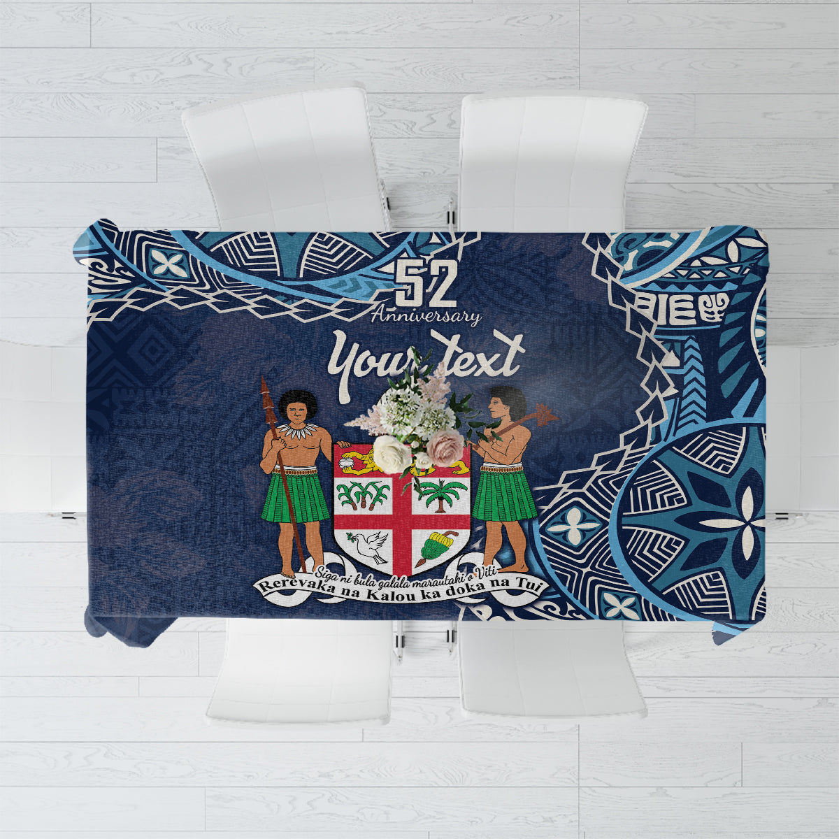 Personalised Fiji 54th Anniversary Tablecloth Siga Ni Bula Galala Marautaki O Viti