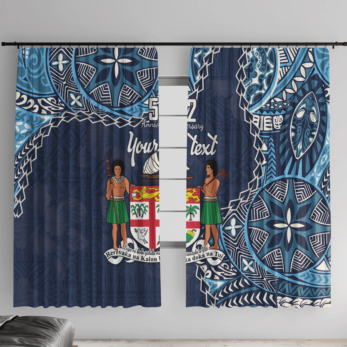 Personalised Fiji 54th Anniversary Window Curtain Siga Ni Bula Galala Marautaki O Viti