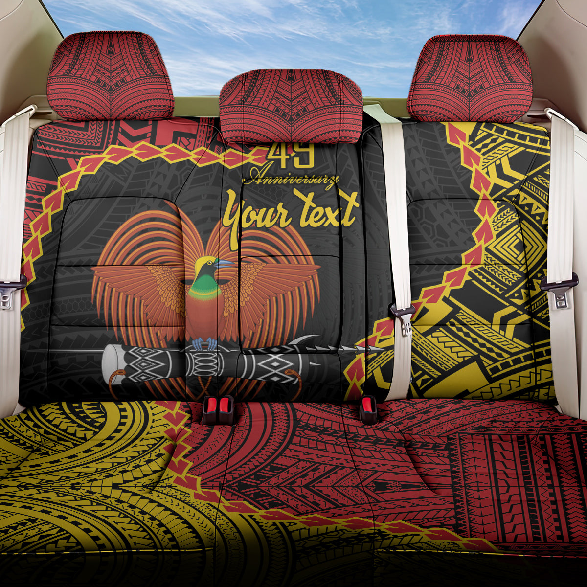 Personalised Papua New Guinea 49th Anniversary Back Car Seat Cover Hapi De bilong Indipendens Papua Niugini