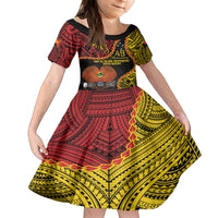 Personalised Papua New Guinea 49th Anniversary Family Matching Off The Shoulder Long Sleeve Dress and Hawaiian Shirt Hapi De bilong Indipendens Papua Niugini LT9 Daughter's Dress Black - Polynesian Pride