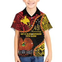Personalised Papua New Guinea 49th Anniversary Family Matching Off The Shoulder Long Sleeve Dress and Hawaiian Shirt Hapi De bilong Indipendens Papua Niugini LT9 Son's Shirt Black - Polynesian Pride