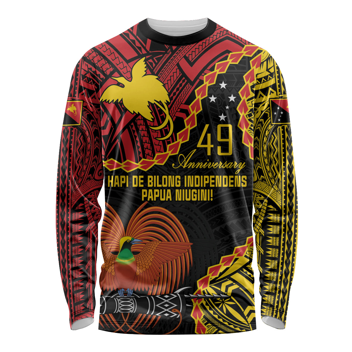 Personalised Papua New Guinea 49th Anniversary Long Sleeve Shirt Hapi De bilong Indipendens Papua Niugini