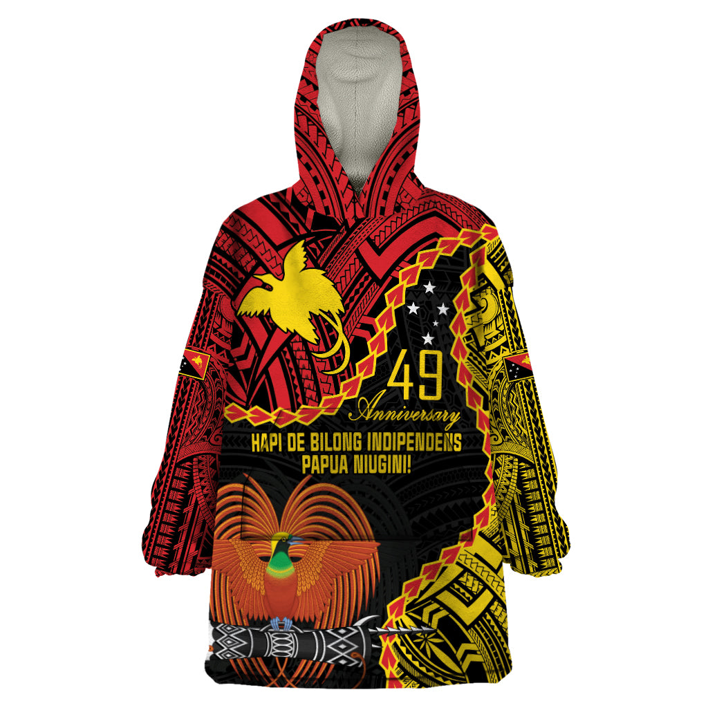 Personalised Papua New Guinea 49th Anniversary Wearable Blanket Hoodie Hapi De bilong Indipendens Papua Niugini