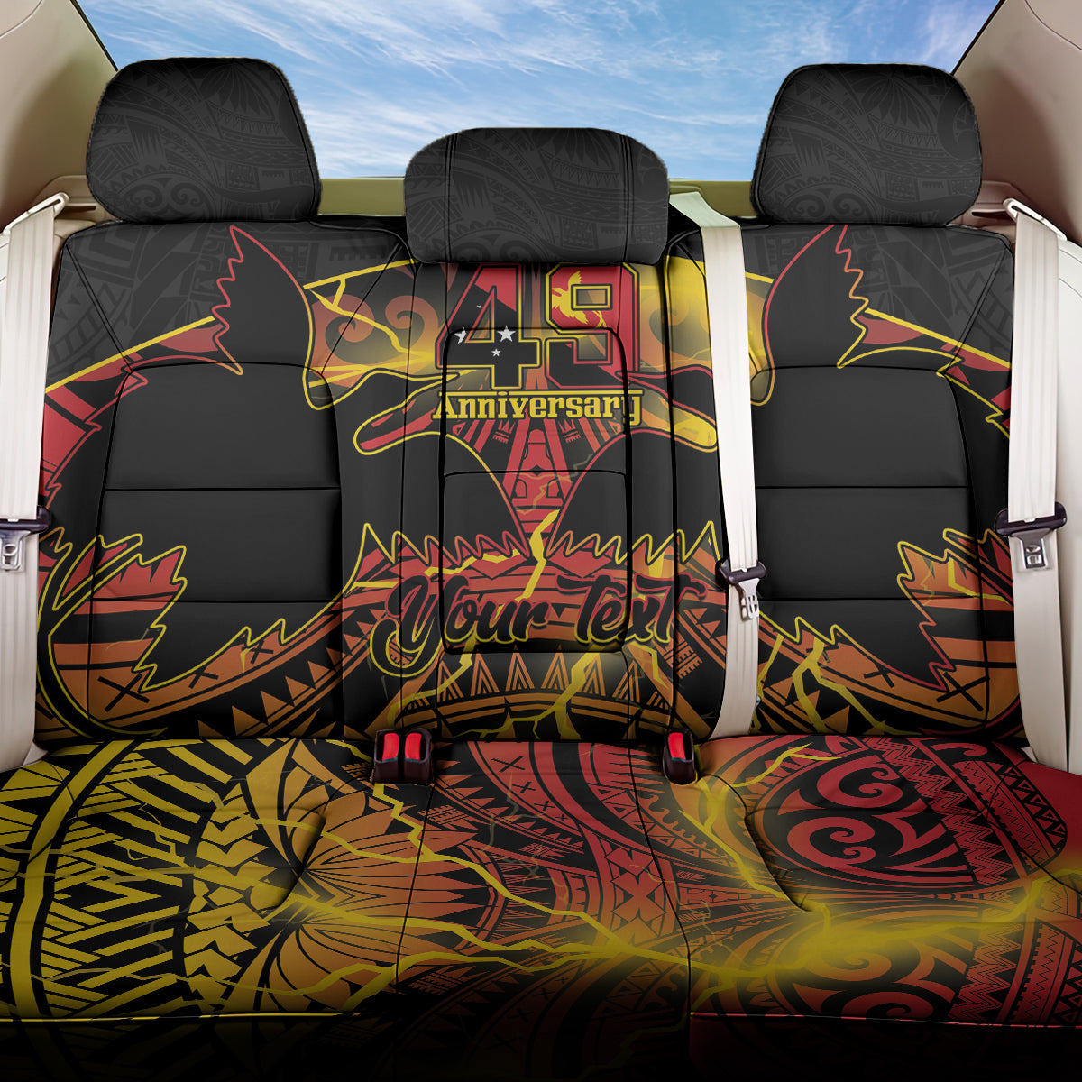 Personalised Papua New Guinea 49th Anniversary Back Car Seat Cover Bird of Paradise Unity In Diversity