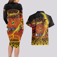 Personalised Papua New Guinea 49th Anniversary Couples Matching Long Sleeve Bodycon Dress and Hawaiian Shirt Bird of Paradise Unity In Diversity