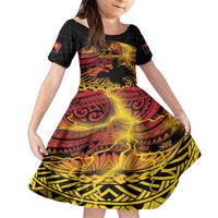 Personalised Papua New Guinea 49th Anniversary Family Matching Summer Maxi Dress and Hawaiian Shirt Bird of Paradise Unity In Diversity LT9 Daughter's Dress Black - Polynesian Pride