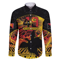 Personalised Papua New Guinea 49th Anniversary Family Matching Summer Maxi Dress and Hawaiian Shirt Bird of Paradise Unity In Diversity LT9 Dad's Shirt - Long Sleeve Black - Polynesian Pride