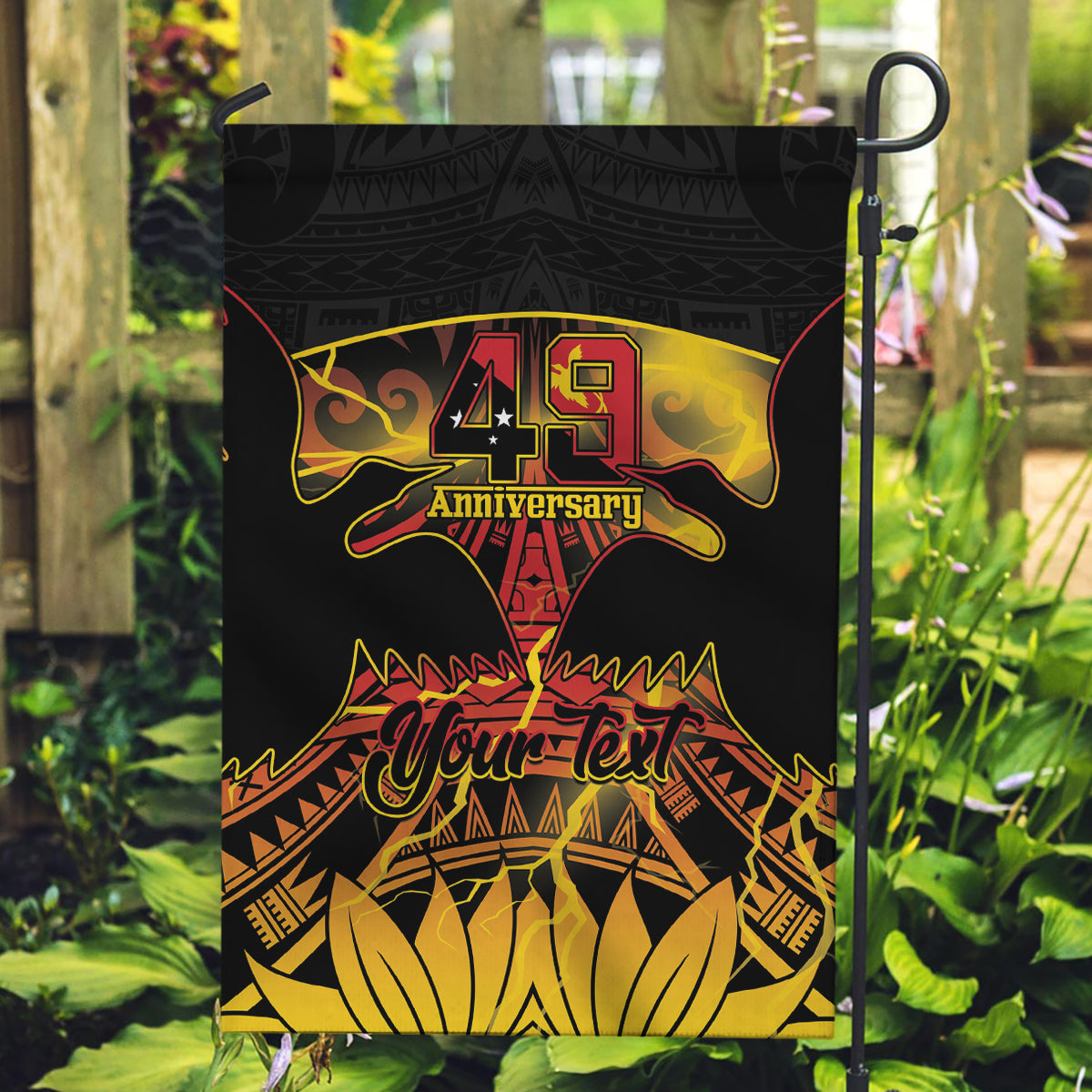 Personalised Papua New Guinea 49th Anniversary Garden Flag Bird of Paradise Unity In Diversity