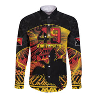 Personalised Papua New Guinea 49th Anniversary Long Sleeve Button Shirt Bird of Paradise Unity In Diversity LT9 Unisex Black - Polynesian Pride
