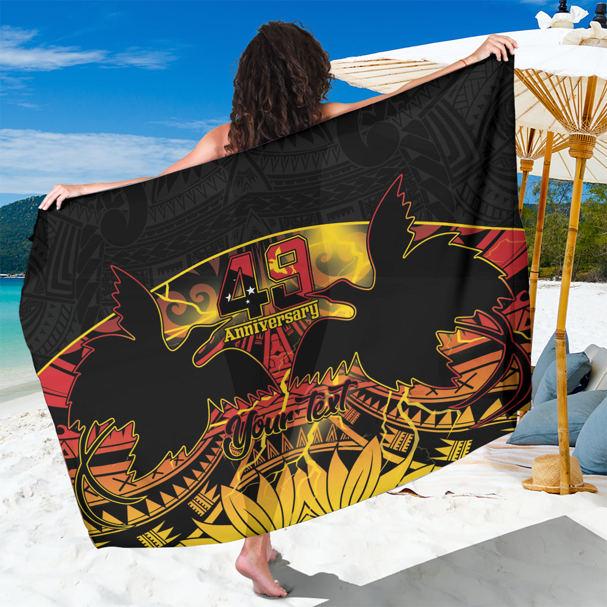 Personalised Papua New Guinea 49th Anniversary Sarong Bird of Paradise Unity In Diversity