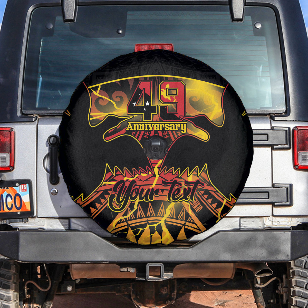 Personalised Papua New Guinea 49th Anniversary Spare Tire Cover Bird of Paradise Unity In Diversity