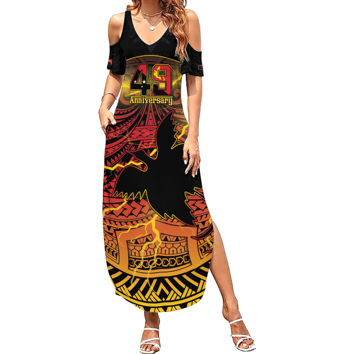 Personalised Papua New Guinea 49th Anniversary Summer Maxi Dress Bird of Paradise Unity In Diversity