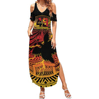 Personalised Papua New Guinea 49th Anniversary Summer Maxi Dress Bird of Paradise Unity In Diversity LT9 Women Black - Polynesian Pride