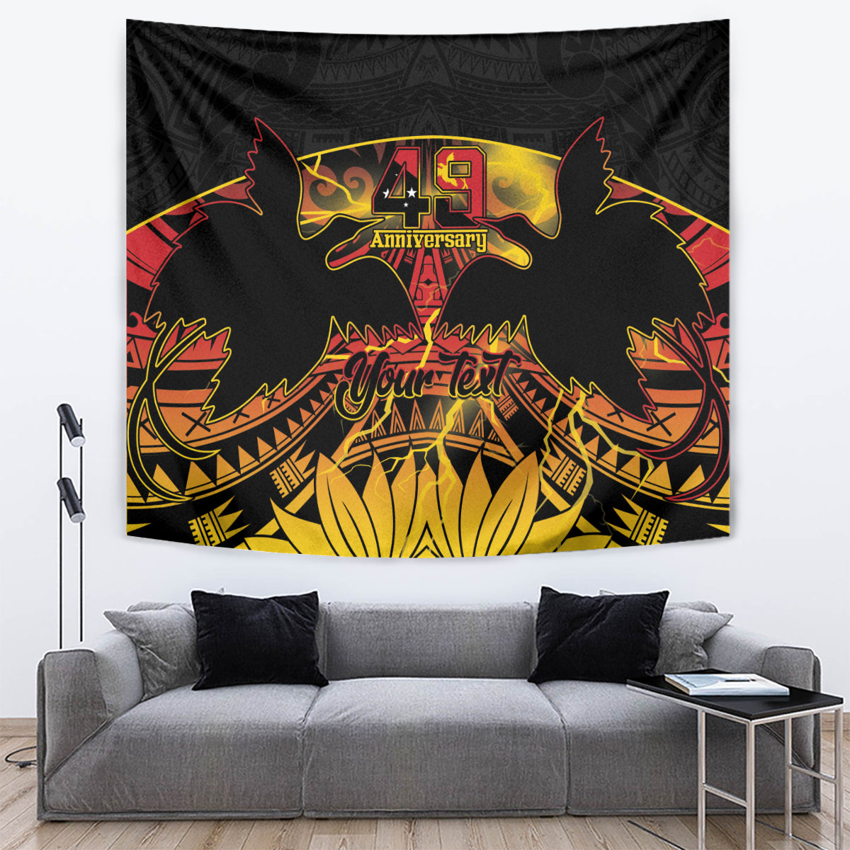 Personalised Papua New Guinea 49th Anniversary Tapestry Bird of Paradise Unity In Diversity
