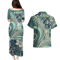 Hawaiian Hibiscus Tribal Vintage Motif Couples Matching Puletasi and Hawaiian Shirt Ver 1