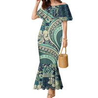 Hawaiian Hibiscus Tribal Vintage Motif Family Matching Mermaid Dress and Hawaiian Shirt Ver 1