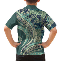 Hawaiian Hibiscus Tribal Vintage Motif Family Matching Off The Shoulder Long Sleeve Dress and Hawaiian Shirt Ver 1